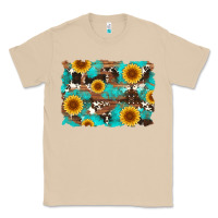 Mushroom sunflower and cowhides with wood and turquoise background Classic Tee - Artiststas