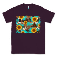 Plum sunflower and cowhides with wood and turquoise background Classic Tee - Artiststas