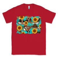 Red sunflower and cowhides with wood and turquoise background Classic Tee - Artiststas