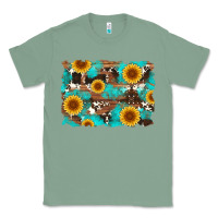Sage sunflower and cowhides with wood and turquoise background Classic Tee - Artiststas