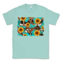 Seafoam sunflower and cowhides with wood and turquoise background Classic Tee - Artiststas