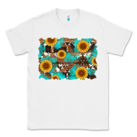 White sunflower and cowhides with wood and turquoise background Classic Tee - Artiststas