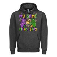 Charcoal Heather i paused my game for mardi gras Zipper Hoodie - MaliasSmallBusiness