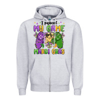 Heather Grey i paused my game for mardi gras Zipper Hoodie - MaliasSmallBusiness
