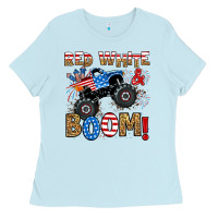 Baby Blue red white boom monster truck Ladies Tee - RanaPortraitStore