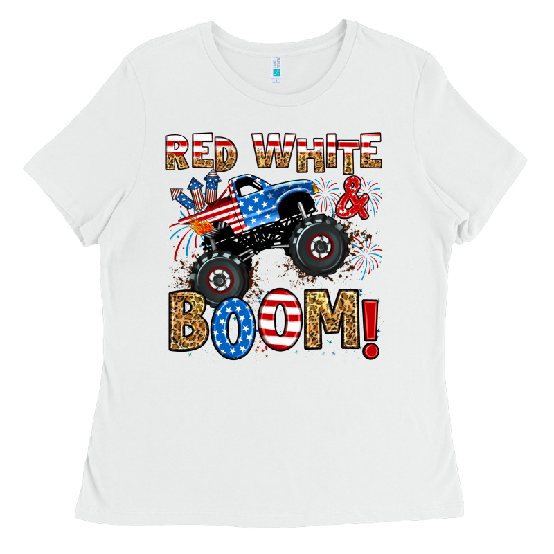 Red White Boom Monster Truck Ladies Tee by RanaPortraitStore | Teevron