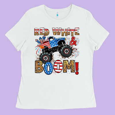 Ladies Tee red white boom monster truck