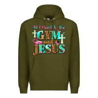 Army Green all i need is the gym and jesus Premium Hoodie - JahusDesignShop