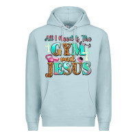 Blue Mist all i need is the gym and jesus Premium Hoodie - JahusDesignShop