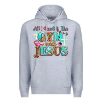Heather Grey all i need is the gym and jesus Premium Hoodie - JahusDesignShop