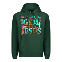Sports Green all i need is the gym and jesus Premium Hoodie - JahusDesignShop