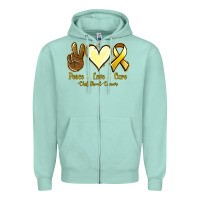 Seafoam Peace love cure Bone Cancer Zipper Hoodie - NancyCooperArtShop
