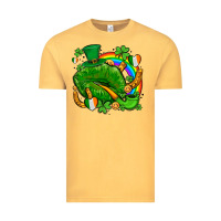 Vintage Mustard st patricks lips with horseshoe rainbow and shamrocks Vintage Tee - AdoDesignShop