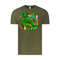 Vintage Olive st patricks lips with horseshoe rainbow and shamrocks Vintage Tee - AdoDesignShop