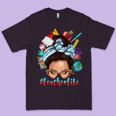 Premium Tee teacher life messy bun