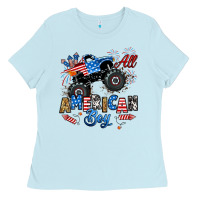 Baby Blue fourth of july monster truck all american boy Ladies Tee - RanaPortraitStore