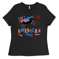 Black fourth of july monster truck all american boy Ladies Tee - RanaPortraitStore