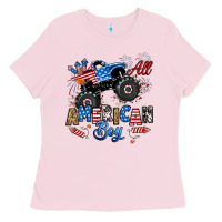 Bubblegum Pink fourth of july monster truck all american boy Ladies Tee - RanaPortraitStore