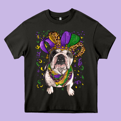 Heavy Core Tee Mardi gras hat  english bulldog