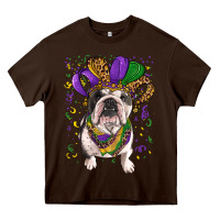 Chocolate Brown Mardi gras hat  english bulldog Heavy Core Tee - RanaPortraitStore
