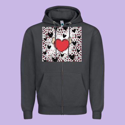 Valentine's Day Hearts Zipper Hoodie Designed By Maliassmallbusiness