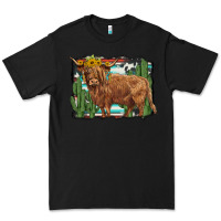 Black western cactus highland cow Premium Tee - BarkalooDesign