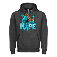 Charcoal Heather Hope teal ribbon Ovarian Cancer nails Zipper Hoodie - NancyCooperArtShop