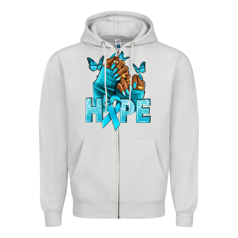 Hope Teal Ribbon Ovarian Cancer Nails Zipper Hoodie by NancyCooperArtShop | Teevron