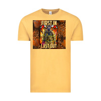 Vintage Mustard first in last out firefighter Vintage Tee - AdoDesignShop
