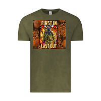 Vintage Olive first in last out firefighter Vintage Tee - AdoDesignShop