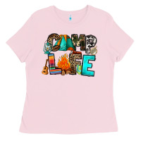 Bubblegum Pink camp life Ladies Tee - RanaPortraitStore