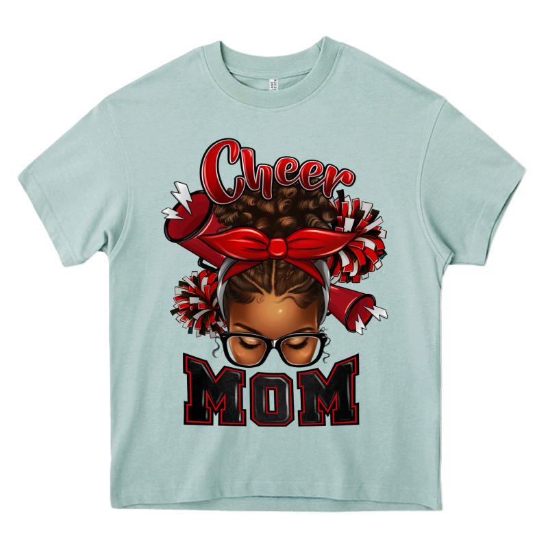 Cheer Mom Afro Messy Bun Heavy Core Tee by texasbilliewilder | Teevron