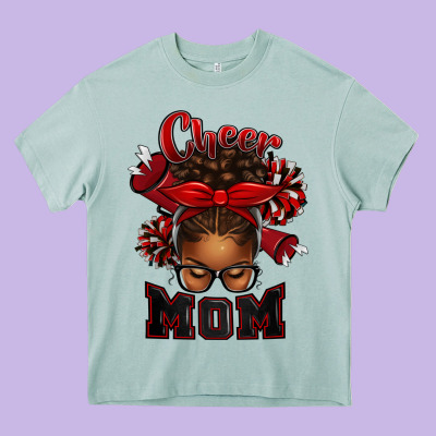 Cheer Mom Afro Messy Bun Heavy Core Tee Designed By Texasbilliewilder