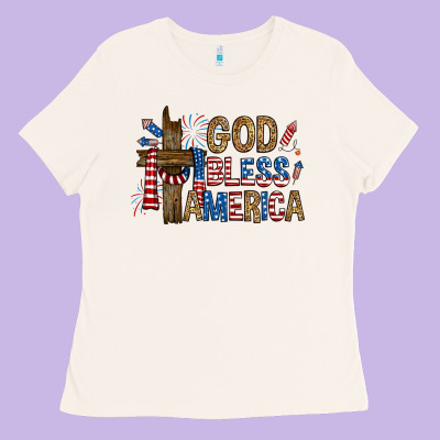 Ladies Tee god  bless america with cross