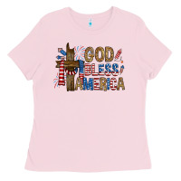 Bubblegum Pink god  bless america with cross Ladies Tee - RanaPortraitStore