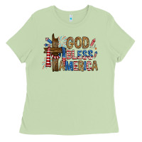 Matcha god  bless america with cross Ladies Tee - RanaPortraitStore