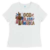 White god  bless america with cross Ladies Tee - RanaPortraitStore