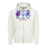 Oatmeal Heather Peace love cure Thyroid Cancer Zipper Hoodie - NancyCooperArtShop