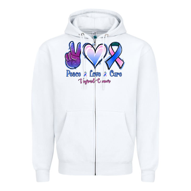 Peace Love Cure Thyroid Cancer Zipper Hoodie by NancyCooperArtShop | Teevron