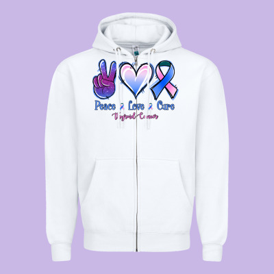 Peace Love Cure Thyroid Cancer Zipper Hoodie Designed By Nancycooperartshop