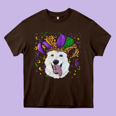 Heavy Core Tee mardi gras hat  white shepherd