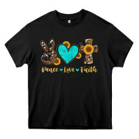 Black peace love faith with cros and sunflower Heavy Core Tee - Artiststas