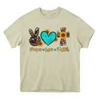 Peace Love Faith With Cros And Sunflower Heavy Core Tee | Teevron