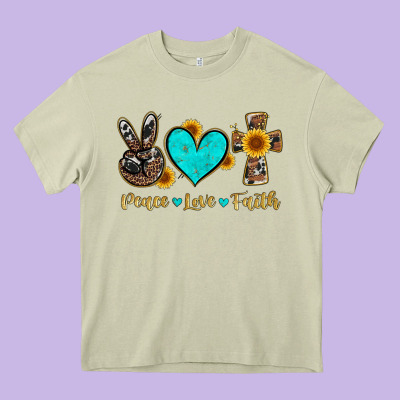 Peace Love Faith With Cros And Sunflower Heavy Core Tee Designed By Artiststas