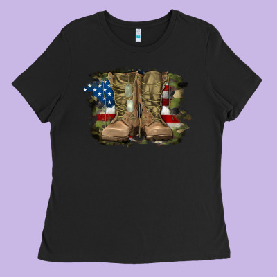 Ladies Tee american flag with army boots