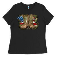 Black american flag with army boots Ladies Tee - RanaPortraitStore