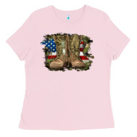 Bubblegum Pink american flag with army boots Ladies Tee - RanaPortraitStore