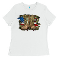 White american flag with army boots Ladies Tee - RanaPortraitStore