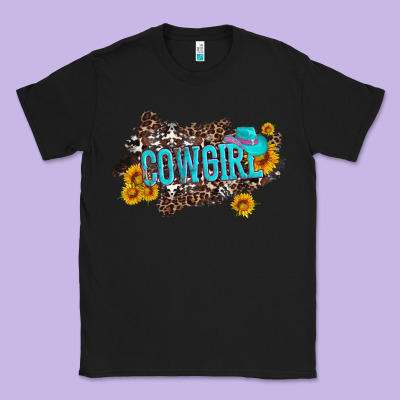 Western Cowgirl And Sunflower With Hat And Cowhide Leopard Classic Tee Designed By Artiststas