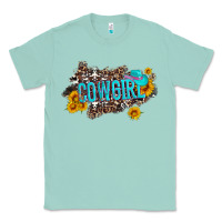 Seafoam western cowgirl and sunflower with hat and cowhide leopard Classic Tee - Artiststas